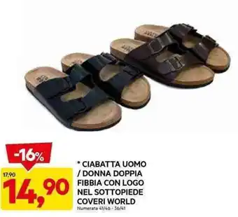 DPiù * CIABATTA UOMO / DONNA DOPPIA FIBBIA CON LOGO NEL SOTTOPIEDE COVERI WORLD Numerata 41/46-36/41 offerta
