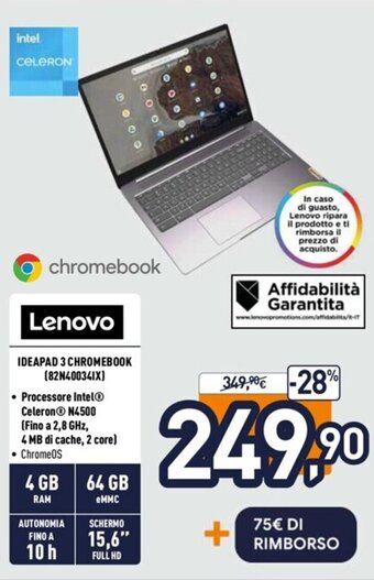 Unieuro Lenovo IDEAPAD 3 CHROMEBOOK (82N400341X) offerta