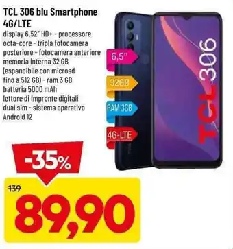 DPiù TCL 306 blu Smartphone 4G/LTE offerta