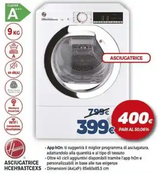 Expert Hoover Asciugatrice HCEH9A3TCEXS. Dimensioni (AxLxP): 85x60x85,5 cm offerta