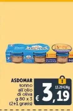 Gourmet Déco Asdomar tonno all'olio di oliva g 80 x 3 offerta