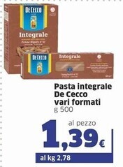 Sigma De cecco pasta integrale vari formati offerta