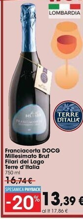 Carrefour Market Terre d'italia franciacorta docg millesimato brut filari del lago offerta