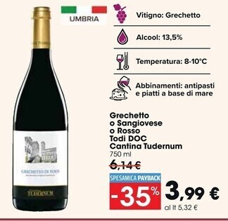Carrefour Market Cantina tudernum grechetto o sangiovese o rosso todi doc offerta