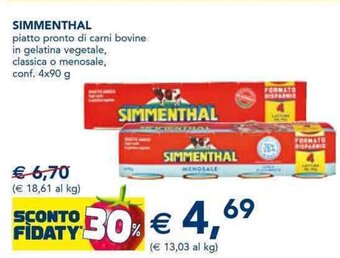 Esselunga SIMMENTHAL piatto pronto di carni bovine in gelatina vegetale, classica o menosale, conf. 4x90 g offerta