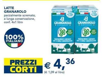 Esselunga LATTE GRANAROLO parzialmente scremato, a lunga conservazione, conf. 4x1 litro offerta