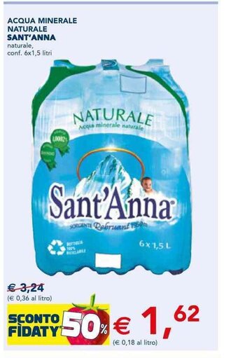 Esselunga ACQUA MINERALE NATURALE SANT'ANNA naturale, conf. 6x1,5 litri offerta