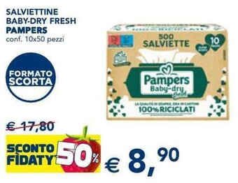 Esselunga SALVIETTINE BABY-DRY FRESH PAMPERS conf. 10x50 pezzi offerta