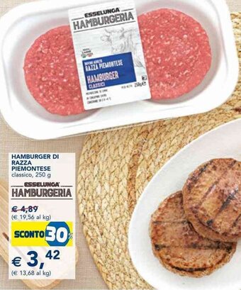 Esselunga HAMBURGER DI RAZZA PIEMONTESE classico, 250 g offerta