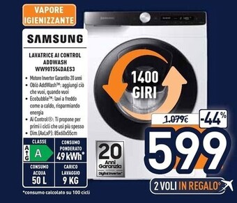 Unieuro Samsung lavatrice ai control addwash ww90t554daes3 offerta