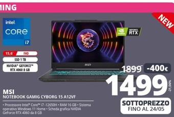 Comet Msi notebook gaming cyborg 15 a12vf offerta