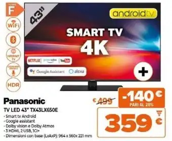 Expert Panasonic TV LED 43" TX43LX650E offerta