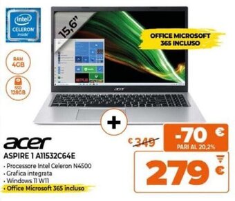 Expert acer ASPIRE 1 A11532C64E offerta