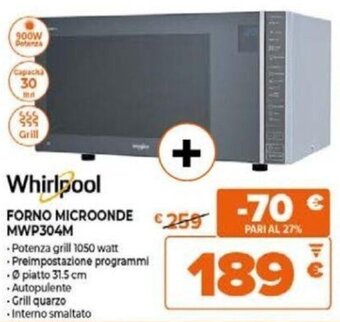 Expert Whirlpool FORNO MICROONDE MWP304M offerta