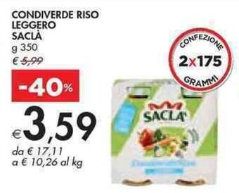 Bennet CONDIVERDE RISO LEGGERO SACLA' g 350 offerta