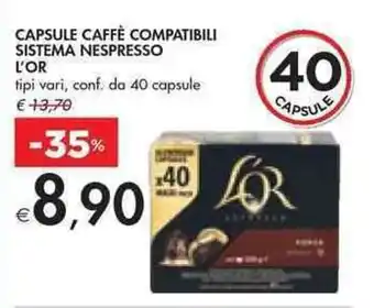 Bennet CAPSULE CAFFÈ COMPATIBILI SISTEMA NESPRESSO L'OR 40 capsule offerta