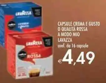 Bennet CAPSULE CREMA E GUSTO O QUALITÀ ROSSA A MODO MIO LAVAZZA 16 capsule offerta