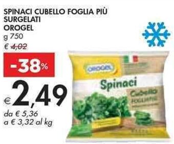 Bennet SPINACI CUBELLO FOGLIA PIÙ SURGELATI OROGEL g 750 offerta