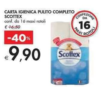 Bennet CARTA IGIENICA PULITO COMPLETO SCOTTEX conf. da 16 maxi rotoli offerta