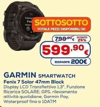 Euronics GARMIN SMARTWATCH Fenix 7 Solar 47mm Black offerta