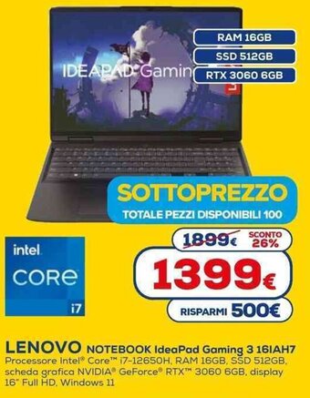 Euronics LENOVO NOTEBOOK IdeaPad Gaming 3 161AH7 offerta