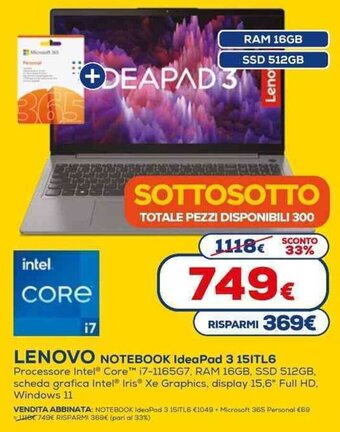 Euronics LENOVO NOTEBOOK IdeaPad 3 15ITL6 offerta