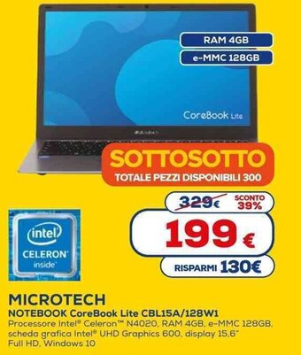 Euronics MICROTECH NOTEBOOK CoreBook Lite CBL15A/128W1 offerta