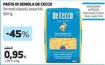Coop De cecco pasta di semola offerta