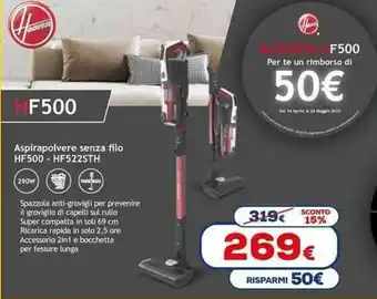 Euronics Hoover Aspirapolvere senza filo HF500-HF522STH offerta