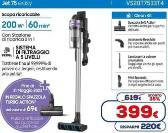 Euronics SAMSUNG Jet 75 easy VS20T7533T4 offerta