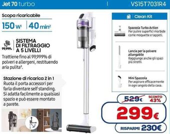 Euronics SAMSUNG Jet 70 turbo VS15T7031R4 offerta