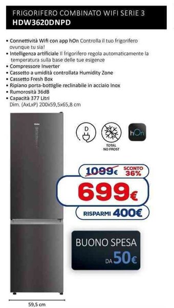 Euronics Haier FRIGORIFERO COMBINATO WIFI SERIE 3 HDW3620DNPD offerta