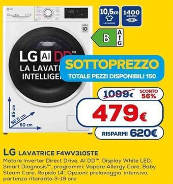 Euronics LG LAVATRICE F4WV310STE offerta