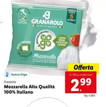 Lidl Granarolo Mozzarella Alta Qualità 100% Italiano 5x100g offerta
