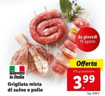 Lidl Grigliata mista di suino e pollo 470g offerta