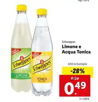 Lidl Schweppes Limone e Acqua Tonica 600ml offerta