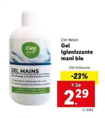 Lidl Cien Nature Gel igienizzante mani bio 250ml offerta