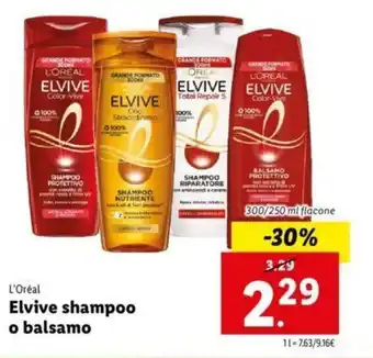 Lidl L'Oréal Elvive shampoo o balsamo 300/250ml offerta