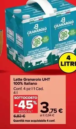 Carrefour Market Granarolo latte uht 100% italiano offerta