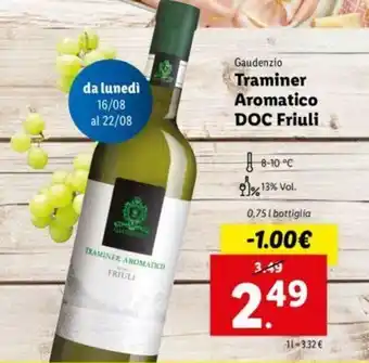 Lidl Gaudenzio Traminer Aromatico DOC Friuli 0,75l offerta