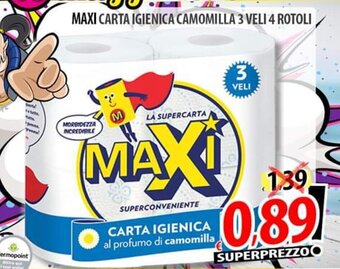Il Genio Supermercato MAXI CARTA IGIENICA CAMOMILLA 3 VELI 4 ROTOLI offerta