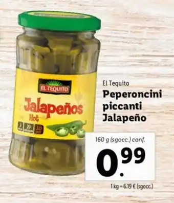 Lidl El Tequito Jalapeño Peperoncini piccanti 160g offerta