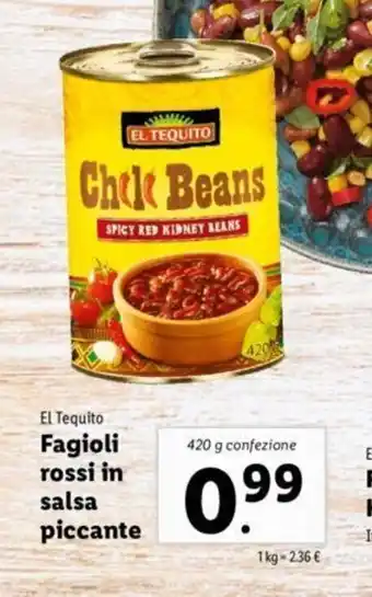Lidl El Tequito Fagioli rossi in salsa piccante 420g offerta