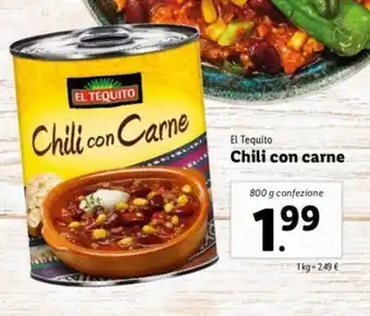 Lidl El Tequito Chili con carne 800g offerta