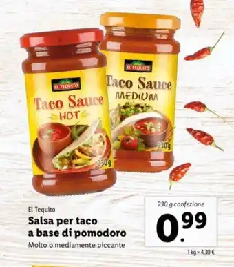 Lidl El Tequito Salsa per taco a base di pomodoro 230g offerta