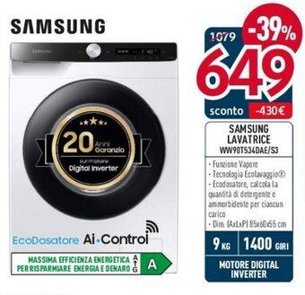 SAMSUNG LAVATRICE WW90T534DAE/S3