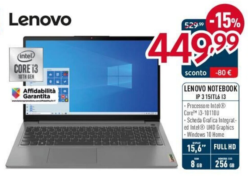 Elettrosintesi LENOVO NOTEBOOK IP 3 15ITL6 I3 offerta
