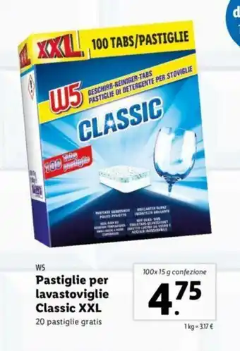 Lidl W5 Pastiglie per lavastoviglie Classic XXL 100x15g offerta