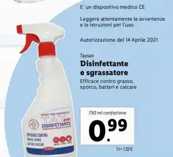 Lidl Taysan Disinfettante e sgrassatore 750ml offerta