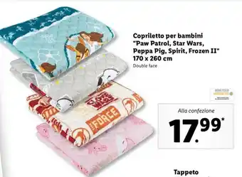 Lidl Copriletto per bambini "Paw Patrol, Star Wars, Peppa Pig, Spirit, Frozen II" 170x260cm offerta